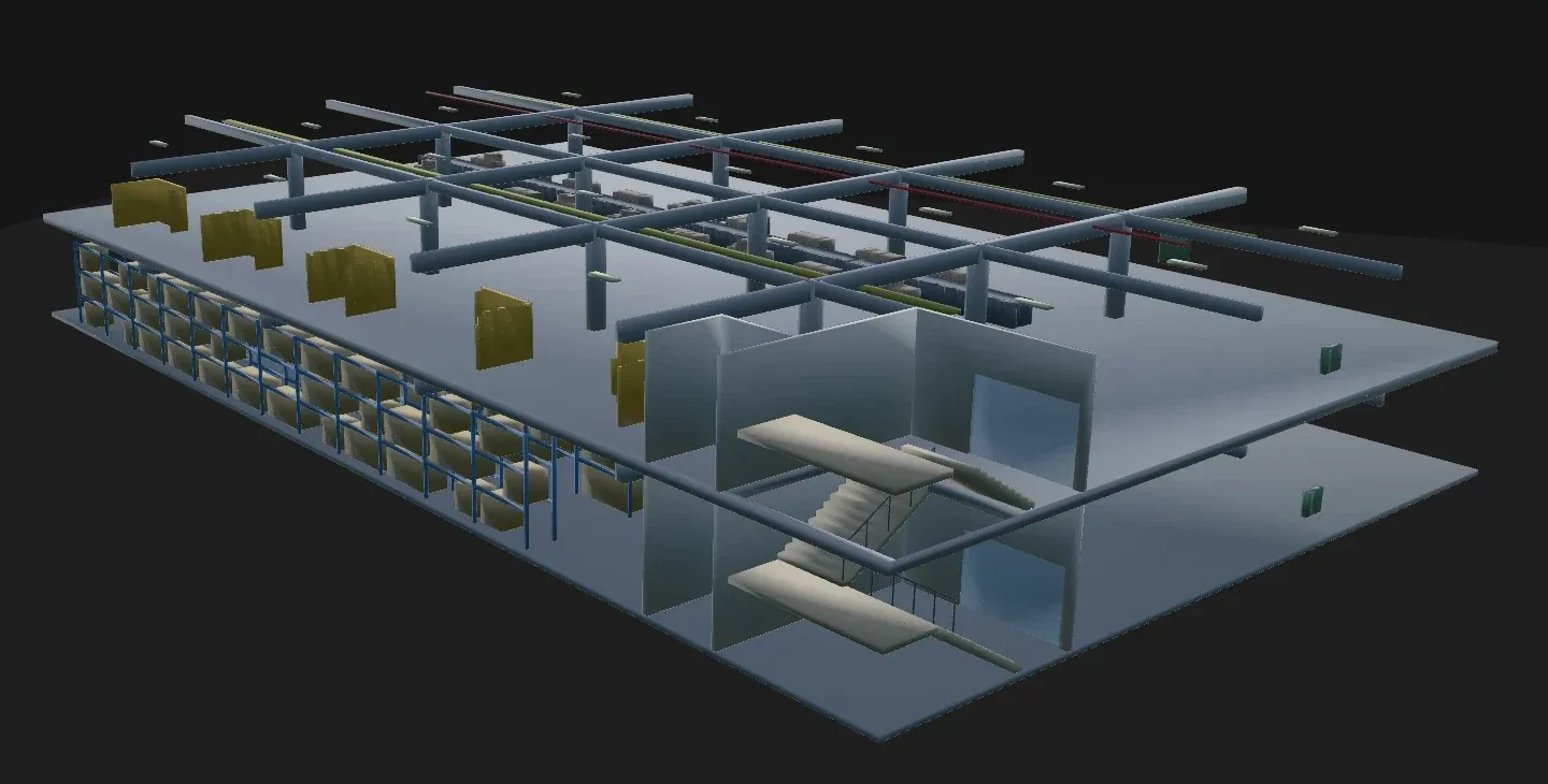 Dış duvarları gizlenmiş BIM modelinde merdiven ve iç bölümler