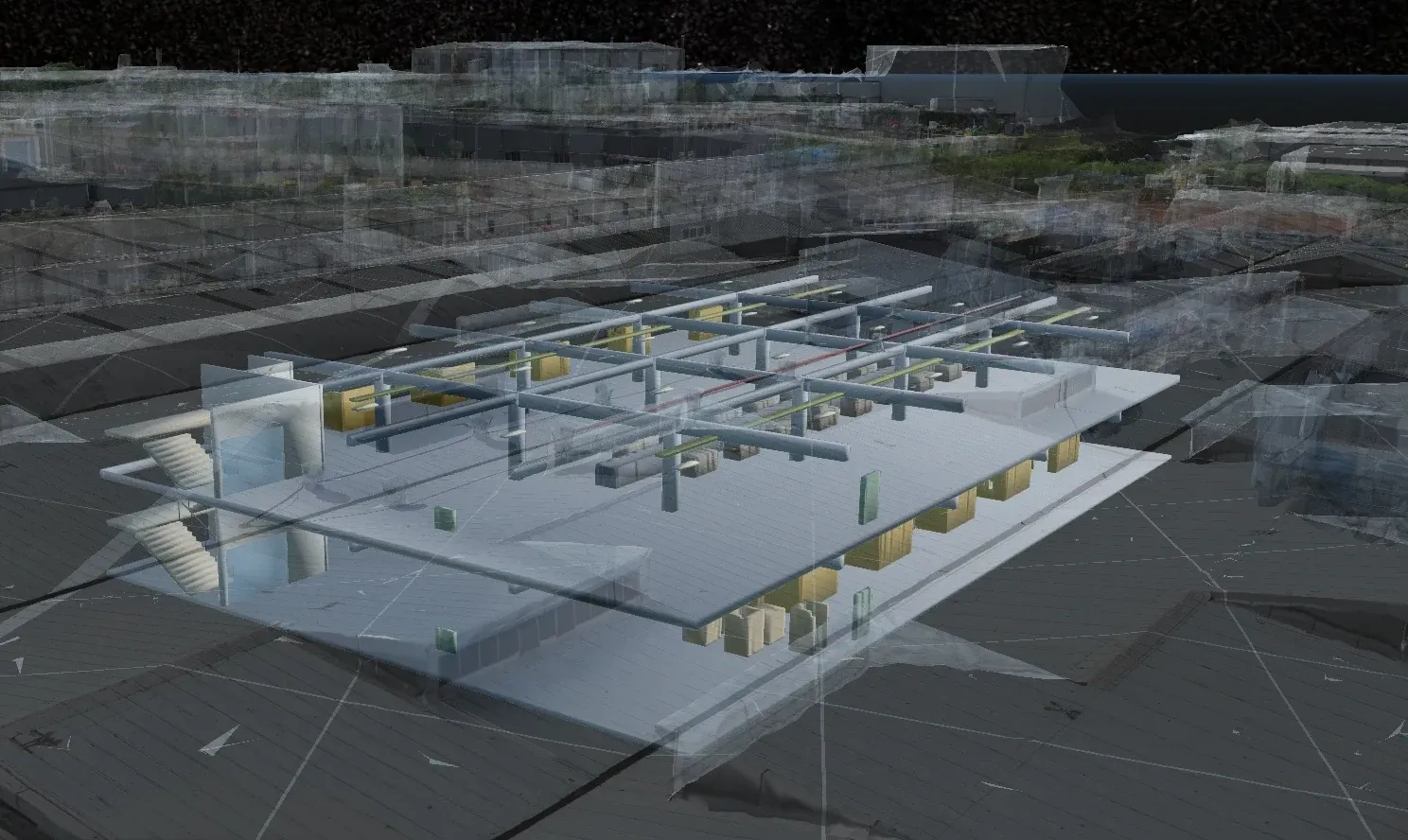 BIM modelinin taramayla üst üste görünümü
