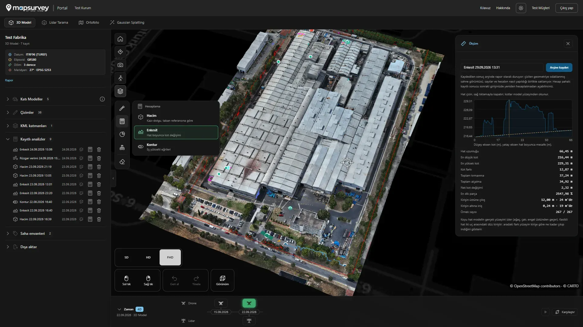 MapSurvey 3D Portal'da bir saha projesinin dijital ikizi